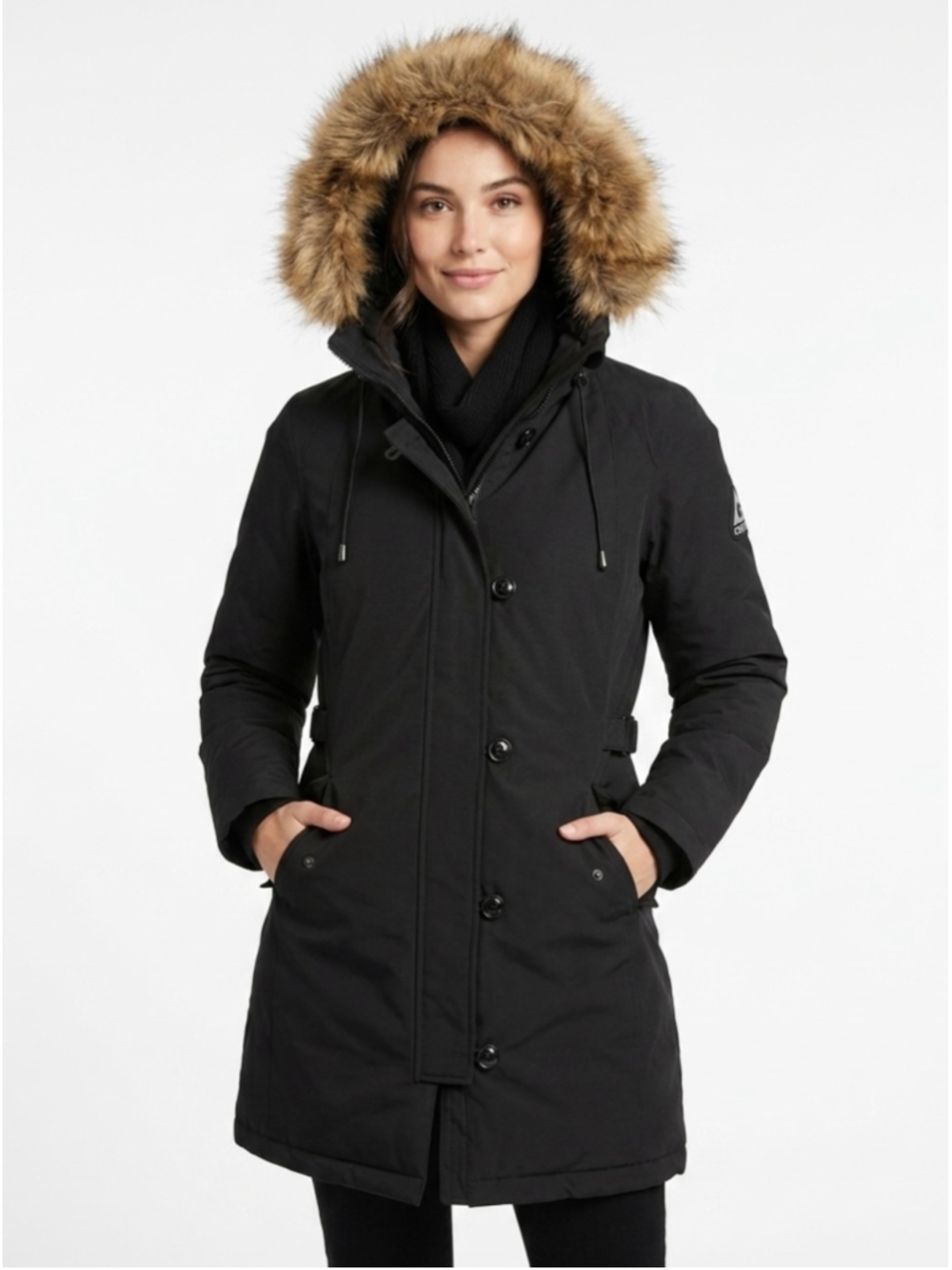 Women's Gerry Black Faux Fur Hooded Puffer Parka Jacket Size M